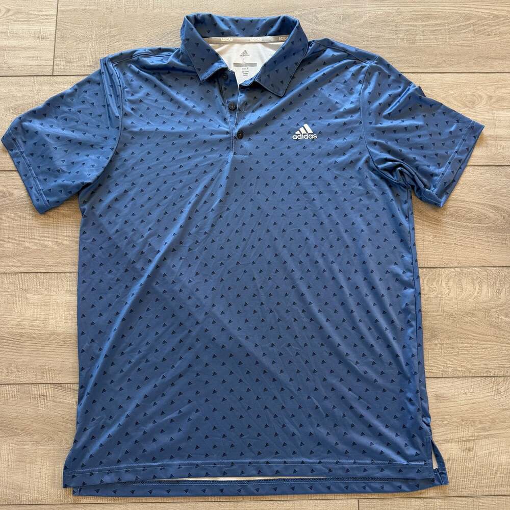 adidas Golf Polo Shirt Mens L Blue Allover Logo